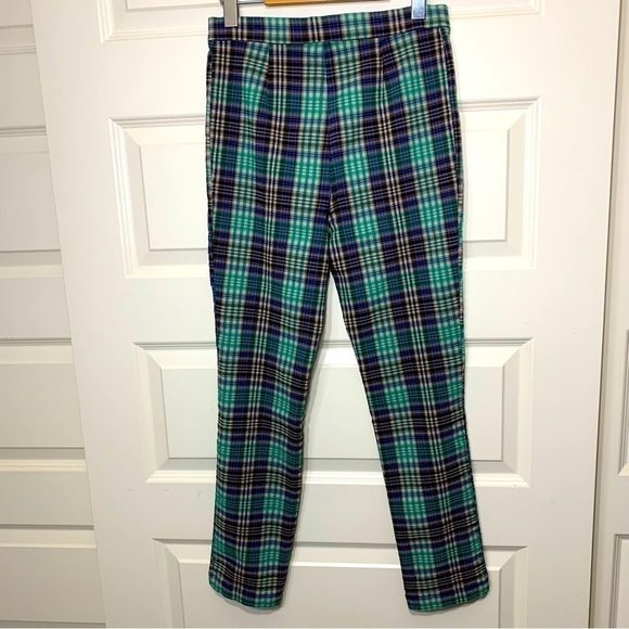 Urban Outfitters Green Plaid Pant High Rise Sz 6 Blue Tartan Front Slit Grungy - Picture 5 of 12